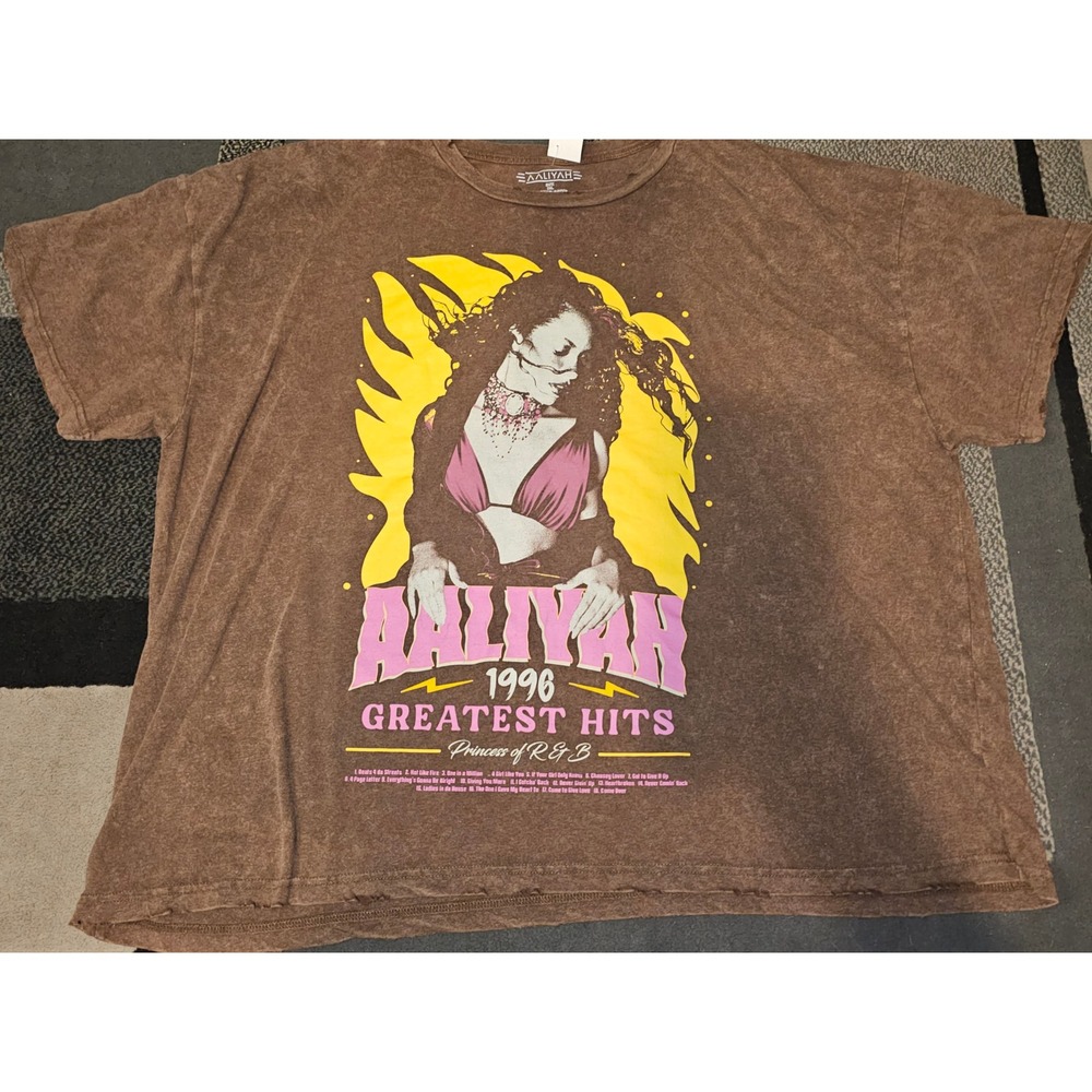 Aaliyah Greatest Hits T-Shirt‎ Unisex XXL Brown Good